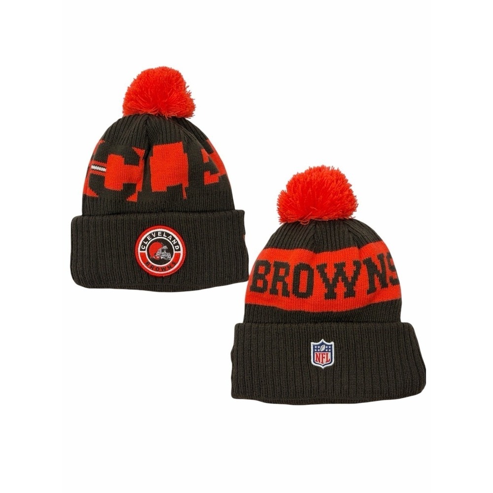 New Era Cleveland Browns Pom Beanie NFL Knit Hat OSFM Brown Orange